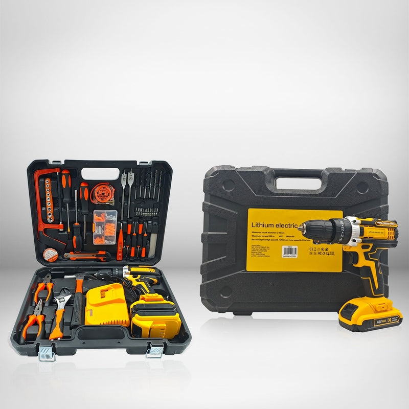 Kit de herramientas completo con destornillador eléctrico de 48 V - Estuche profesional